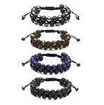 Jovivi 4pcs Mens Lava Rock Stone Essential Oil Bracelet Tiger Eye Agate Beads Double Layer Bracelets Macrame Adjustable Braided