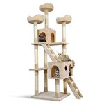 Mondeer Cat Tree Cat Scratching Post Cat Tall Tower,Stable Cat Palace with Two Cat Cave,Three Platforms and Two Climbing Ladders (Beige)