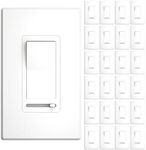 Amico 24 Pack Dimmer Light Switch, 1-Pole or 3-Way, Horizontal Slide, White
