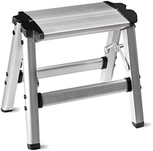 Folding One Step Stool - Small Aluminum 1 Step Ladder 330lbs Capacity with Non-Slip Feet, Lightweight Sturdy Metal Step Stool by CHEAGO, Portable Solid Handy Stool for Kitchen, Home, RV, Garage