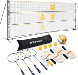 Haokelball 22FT Portable Pickleball Badminton Volleyball Net Set All-in-One Net System with Adjustable Height, Includes Rackets, Balls, Pump & Carry Bag for Backyard, Beach, Indoor, Outdoor