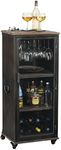 Howard Miller Stir Stick Wine & Bar II Brown Cabinet for Home - with Storage, Stemware Rack | 12 Glass Holder Display Shelf Portable for Liquor