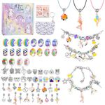 SANNIDHI Bracelet Making Kit For Girls, Diy Charms Bracelet Beads Kit For Jewellery Making, Cartoon Mermaid Unicorn Pendent, Necklace String Crafts Set For Kids Ages 6-12 Teen Girls Gifts, Purple