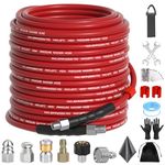 Sewer Jetter Kit 100FT for Pressure Washer, 5800 PSI Drain Cleaner Hose 1/4 Inch NPT with Spray Nozzle, Button Nose and Rotating Sewer Jetting Nozzle, Spanner Teflon Tape Pearl Corsage Pin