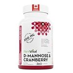 PlantVital D-Mannose Capsules 500mg – Cranberry Pills for UTI Support & Bladder Health – D Mannose and Cranberry Supplement, 360 Capsules