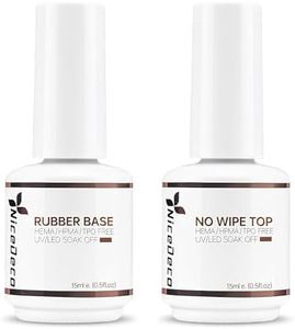 Nicedeco Esmalte de uñas en gel Base de goma y capa superior, 2x15ML Sin toallita Juego de capa superior y capa base Esmalte de uñas de gel transparente U V/LED Larga duración