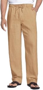 COOFANDY Men's Casual Beach Pants Summer Lightweight Pants Elastic Waist Loose Fit Linen Pants (Dark Khaki, XL)