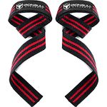 Lifting Straps (1 Pair) - Padded Wrist Support Wraps - for Powerlifting, Bodybuilding, Gym Workout, Strength Training, Deadlifts & Fitness (Black/Red)