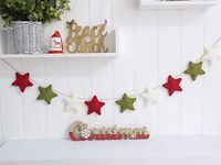 Peach Cuddle Velvet Fabric Star Bunting For Christmas Kids Room Decoration (Pack Of 1, 12 Stars, Red Green White) Nursery Decoration, Christmas Decoration, Star Bunting, Fabric Bunting, 99 CM