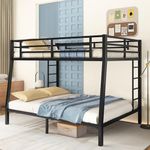 Bellemave Full XL Over Queen Metal Bunk Bed for Adults,Heavy-Duty Bunk Bed with 2 Ladders,Full Over Queen Bunk Beds,Space-Saving Bunk Bed for Kids/Teens/Adults,Noise-Free,Black