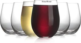 PrimeWorld Fame Steamless European Style Crystal Clear 330 ml Red Wine and White Wine Glasses Set of 6 pcs, 100% Lead Free Glass, Unique Modern Design'