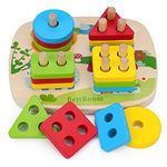 BettRoom Toddler Toys 1 2 Year Old, Montessori Stacking Toys Colourful Wooden Sensory Toy Pre-school Learning Shape Sorter Judgment Geometry Building Blocks Stack Classification Puzzle