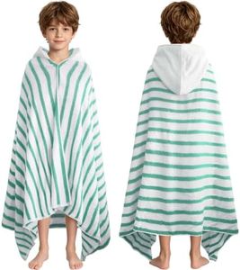 VOOVA & MOVAS Big Kids Hooded Towel Wrap, 8+, 100% Cotton,Green Thin Stripe