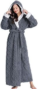 LOCIIXAT Women's Sherpa Fleece Housecoat Soft Warm Hooded Robe Long Fuzzy Housecoat with Hood, Grey, X-Large