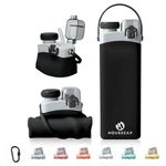 HOUSECAP Collapsible Water Bottle – 20oz Silicone Water Bottle with Straw and Hook – Portable and Foldable Water Bottle for Office, Hiking, Sports – Leakproof and BPA-Free Travel Bottle (Black)