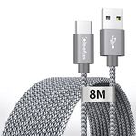 CLEEFUN Extra Long USB C Cable 8m, USB 2.0 A to Type C Nylon Fast Charging Charger Lead for Samsung Galaxy LG Moto Sony Smartphones, Tablets, Laptop, Security Camera, PS5 Controller, Switch, etc