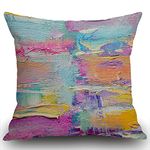 Smooffly Throw Pillow Case Paint Oil paints Abstract print Multicolor Cushion Cover 18x18 inch Linen Square Throw Pillow Cover for Living Room Sofa Couch Bed Pillowcase 45cm x 45cm