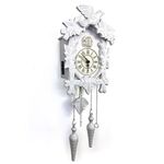 Rylai Cuckoo Clock Vintage Large Wooden Wall Clock Handcrafted 13x9.5 Inch (White)