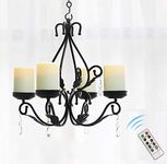 GiveU 3 in 1 Lighting Chandelier,Chain Hang Metal Wall Sconce with 4pcs Led Candle with Remote,Table Centerpiece for Indoor or Outdoor Gazebo,Patio Decoration,Black