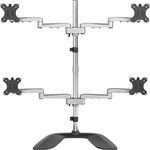 StarTech.com Desktop Quad Monitor Stand - Ergonomic VESA 4 Monitor Arm (2x2) up to 32" - Free Standing Articulating Universal Pole Mount - Height Adjustable/Tilt/Swivel/Rotate - Silver (ARMQUADSS)