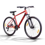 FIREFOX Drift+ 700C 21 Gear Hybrid Bicycle for Adult | Red | Front Suspension | Disc Brake | Steel Frame:45cm | Ideal Rider Height:5.2 & Above | 98% Pre-Assembled | Ideal for Mens