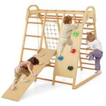 INFANS 8 in 1 Climbing Toys for Toddlers, Kids Wood Montessori Climber Playset with Slide Swing Climbing Net Monkey Bars Rope Ladder, Indoor Playground Jungle Gym for Boys Girls