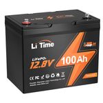 LiTime 12V 100Ah BCI Group 24 LiFePO4 Battery, Rechargeable Lithium Battery 100A BMS with Up to 15000 Cycles, 1.28kWh -Higher Energy Density, Perfect for RVs, Van, Trailer, Trolling Motor and Boats