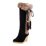 WUANDIXFA Womens Winter Boots Knee High Cold Weather Snow Tall Boots Wedge Heel Suede Puffy Fur Lined Winter Snow Boots