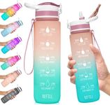 NatureWorks HydroMATE 32 oz Water Bottle with Time Markings Hourly BPA Free Reusable Leak Proof with Straw and Carrying Strap 1 Liter