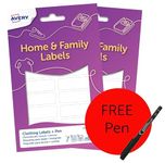 Avery Clothing Labels with Pen, Name Labels, Stick on School Labels, no Ironing or Sewing, 45 x 13 mm, 72 Labels + 1 Pen Per Pack, White