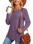 Aodemo Women's 2024 Fall-Winter Long Sleeve Henley Tops Button Up Tunic Casual Loose Blouse for Leggings S, Purple