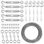 HSEAMALL Garden Wire Hanging Fence Railing Kit,PVC Coated Heavy Duty Stainless Steel Wire Rope Cable 30m,Lag Screw Eye Screw, Turnbuckle Wire Tensioner Strainer Hook