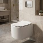 Parryware HELIX Ceramic Wall Hung Western Commode for Bathroom | Rimless Washdown Flush Commode with UF Soft Closing Toilet Seat | Square Wall Mount Ewc | Space Saving | C8895