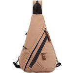 TASLAR Canvas Sling Chest Bag Crossbody Backpack Shoulder Casual Unisex Daypacks Rucksack for Outdoor Cycling Hiking Travel (Brown)