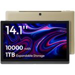 14.1 Inch Android Tablet, 2025 Large Screen Tablet with 1080P IPS FHD Big Display, 10000mAh Long-Lasting Battery, 8-Core Processor, 6GB RAM 128GB ROM (1TB Expand), WiFi, Durable Metal Frame, Gold