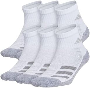 adidas Kids-Boy's/Girl's Cushioned Angle Stripe Quarter Socks (6-Pair), White/Grey/Light Onix Grey, Large