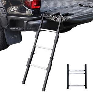 Foldable Tailgate Ladder for Pickup Truck, Universal 37"-45" Height Adjustable Tailgate Step with Non-Slip Pedal, Heavy Duty Durable Truck Ladder for Ford Dodge Ram Hilux Chevy GMC, Capacity 350 lbs