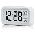 EILBN Bedside Digital Alarm Clock, Battery Powered Table Clocks Luminous Large Display Alarm Clocks Bedside, Date Calendar Temperature, 12/24 Hr, Snooze Digital Clock for Bedroom Home Office Travel