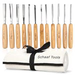 Schaaf Wood Carving Tools 12-pc Chisel Set with Canvas Case | Full Size Professional Quality Gouges and Chisels for Beginners and Hobbyists | Razor Sharp CR-V 60 Steel Blades