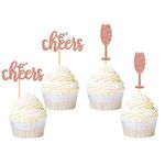 Ercadio 24 Pack Cheers Cupcake Toppers Rose Gold Glitter Champagne Glass Cupcake Picks Baby Shower Kids Birthday Wedding Anniversary Celebrating Party Cake Decorations Supplies