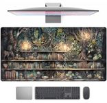 Forest Library Book Mouse Pad Desk Mat, Mystical Green Tree House XXL Extended Large Gaming Desk Pad Mousepad Computer Laptop Keyboard and Mouse Mat, Office Desk Decor Pad for Women 31.5x15.7 in