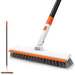 NEWE Floor Scrub Brush with Long Handle, 2 in 1 Stiff Bristles Scrubber Mop with Squeegee for Cleaning Deck Tile Tub Garage Patio Wall Sink Bathroom Kitchen