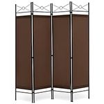 COSTWAY 4 Panel Folding Room Divider, Freestanding Wall Privacy Screen Protector with Detachable Cloth, Home Living Room Bedroom Office Paravent Partition Separator (Brown)