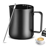 Milk Jug for Coffee Machine, Black Milk Steam Jug Barista Coffee Jug, Metal Jug for Frothing Milk, Stainless Steel Milk Pitcher for Latte Art, Espresso, Cafetiere, Cappuccino - 350 Ml (12 oz)