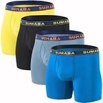 SUMABA Men's Underwear Moisture Wicking Bamboo Viscose Boxer Briefs M L XL 2XL 3XL, Yellow/Bl/Lb/Db 4-pack, Medium