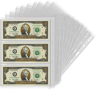 Coin Collection Supplies Currency Sleeves for Collectors, 12 Sheets Money Binder Book Holder Page Protectors, Coupon Organizer Collecting Album Pages for Paper Money Bill Banknote (3 Pocket）