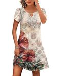 Hotouch Summer T Shirt Bohemian Sundress Cotton Beach Dress with Pockets Casual Shift Dress Short Sleeve Women's Swing Dresses Medium