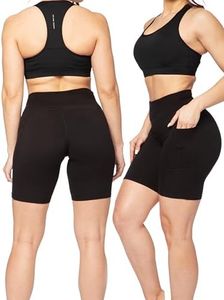 SATINA Biker Shorts for Women - High Waist Biker Shorts with Pockets - Yoga Shorts for Regular & Plus Size Women (8-Inch, XX-Large, Black Shorts)