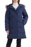 Orolay Women's Insulated Down Coat Winter Hooded Coat Quilt Medium Puffer Jacket with Faux Fur Navy L