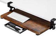 ETHU Keyboard Tray, 25.59" X 11.81" Large Size Keyboard Tray Under Desk with C Clamp-on Mount Easy to Install, Computer Keyboard Stand, Ergonomic Keyboard Tray for Home and Office (Walnut)